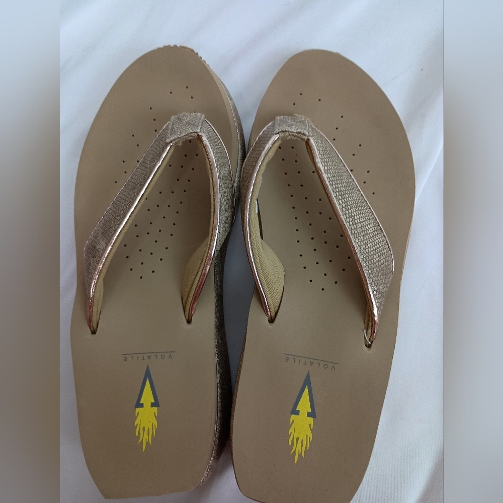 Volatile 8 Gold Summer Mob Wife Snake Skin Animal Print Flip Flops (#8)